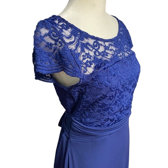 Motherhood Maternity Cap Sleeve Lace Inlet Dress Size M Royal Blue Back Tie - Picture 6 of 13